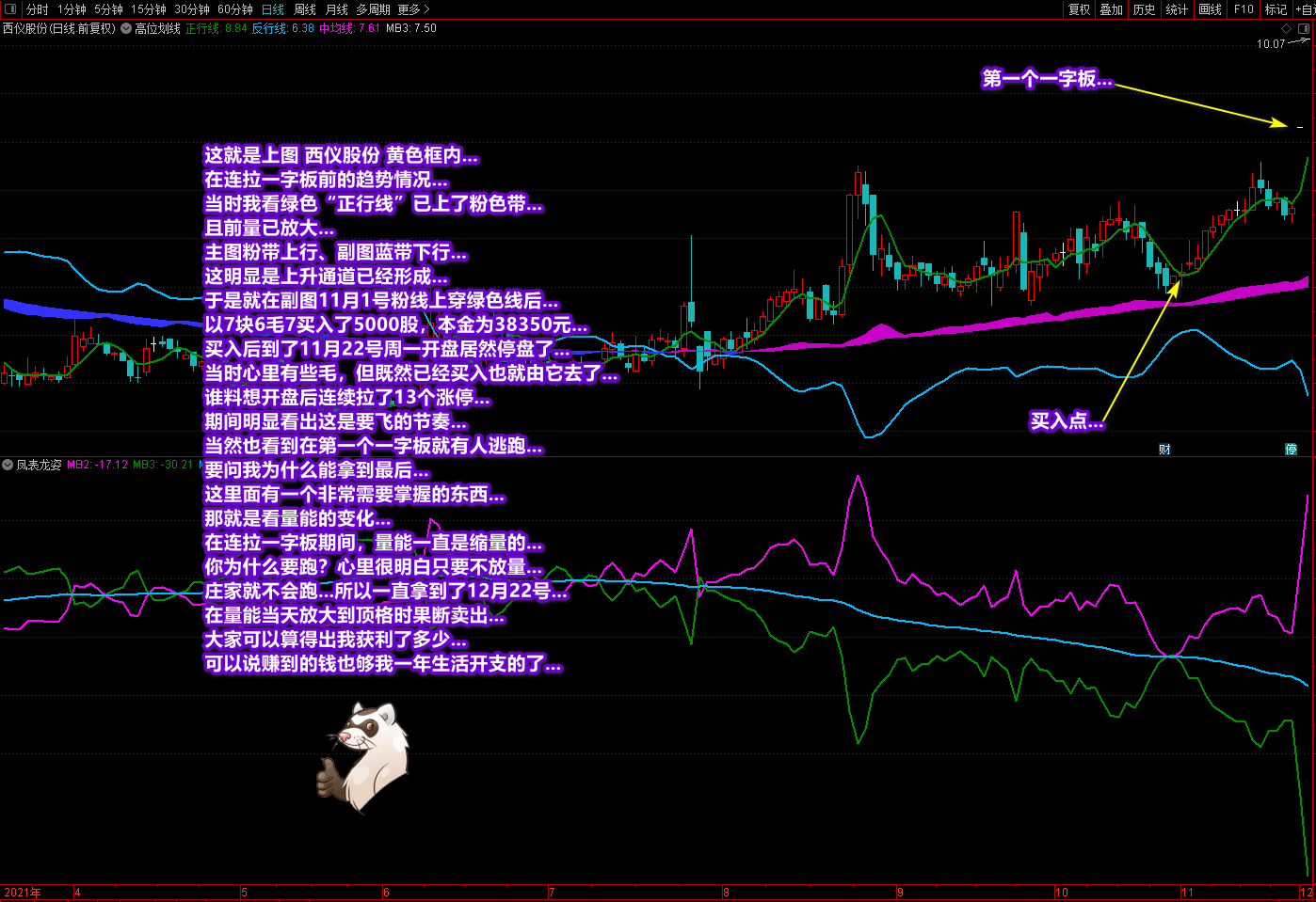 廷进潜龙伏虎指标+凤表龙姿主副图及选股找底抓牛通用