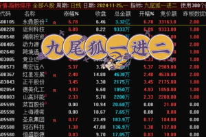 通达信【九尾狐竞价一进二】指标公式，竞价擒龙早盘排序系统，较高封板率